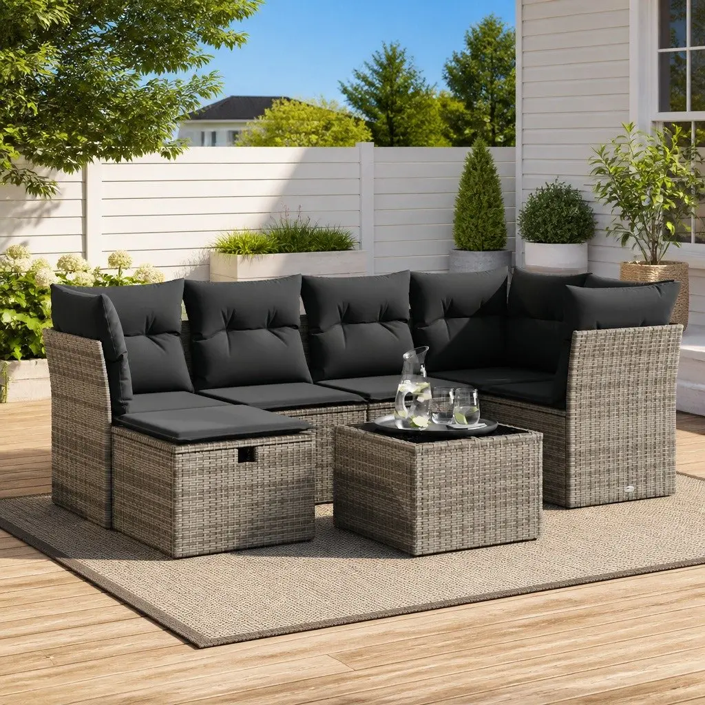 7 Piece Outdoor Sofa Set with Cushions in Grey