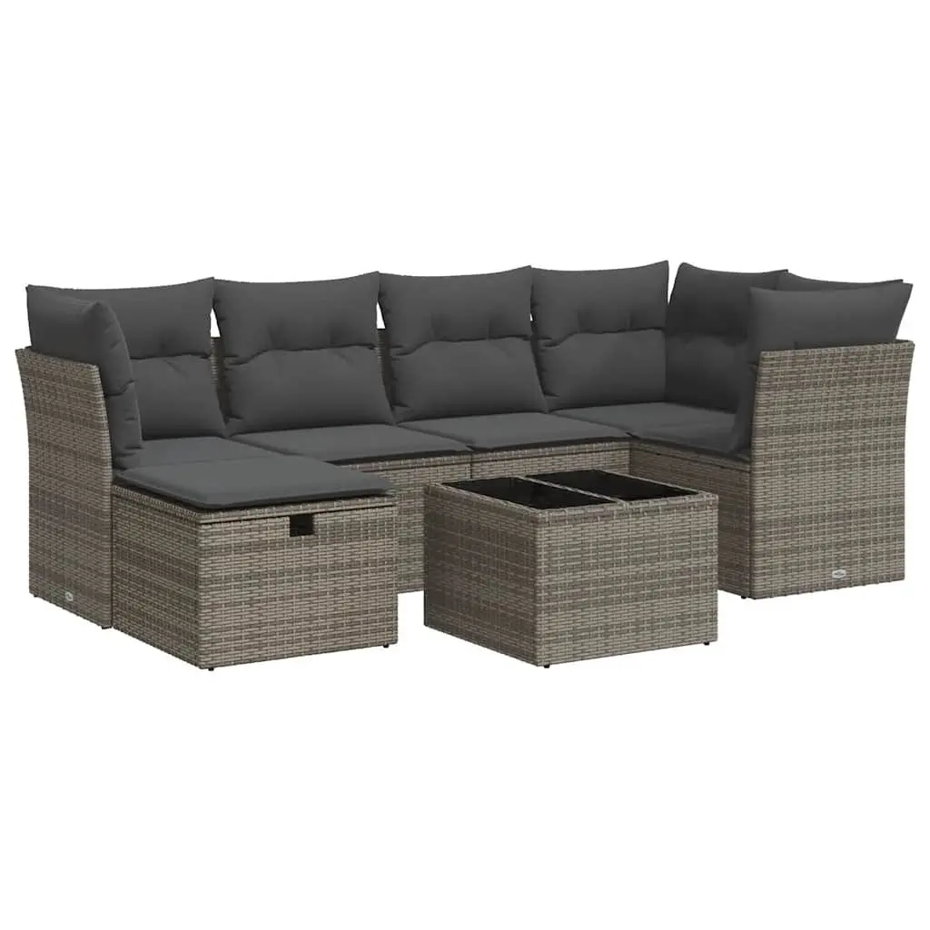 7 Piece Outdoor Sofa Set with Cushions in Grey
