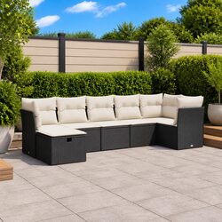 Durable 7 Piece Black Poly Rattan Outdoor Sofa Set