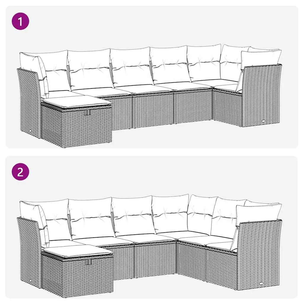 7 Piece Outdoor Garden Sofa Set PE Rattan Black Patio Furniture with Cushions