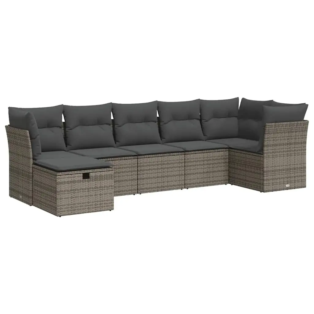7-Piece Grey Poly Rattan Garden Sofa Set for Outdoors