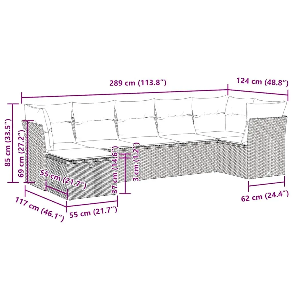 7-Piece Grey Poly Rattan Garden Sofa Set for Outdoors