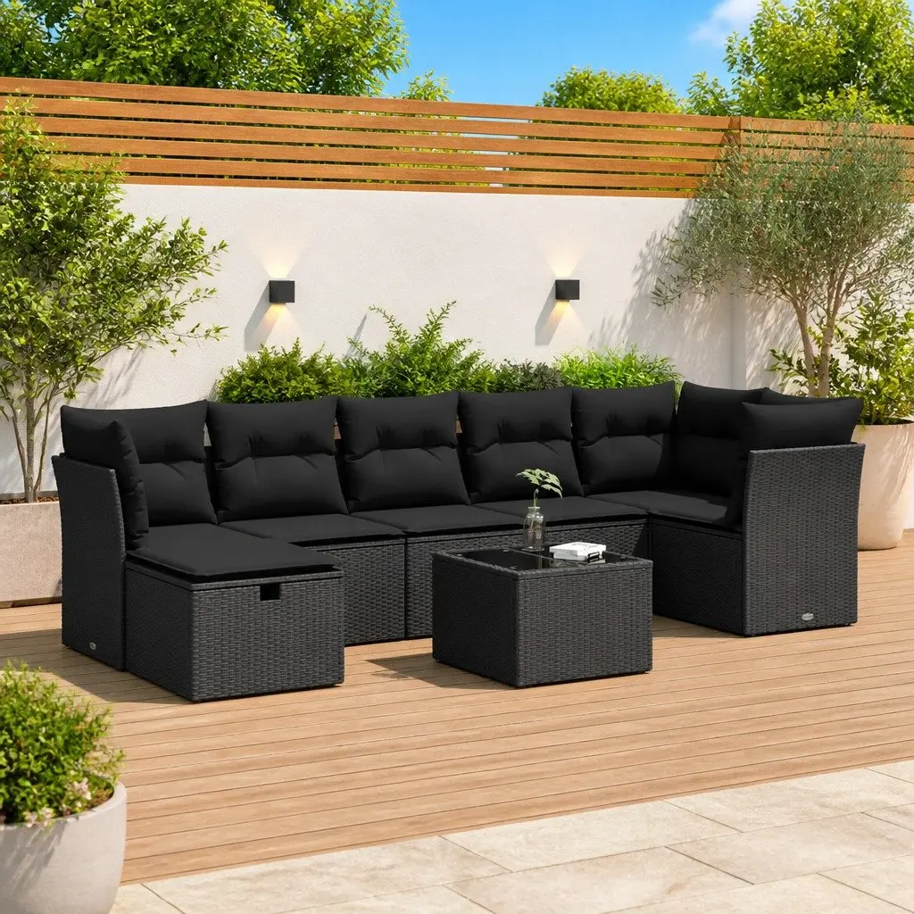 Garden Sofa Set PE Rattan 8 Piece Modular Outdoor Furniture Black