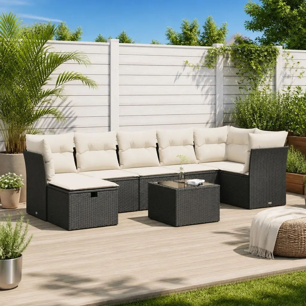 Garden Sofa Set PE Rattan 8 Piece Outdoor Furniture Black Modular Patio