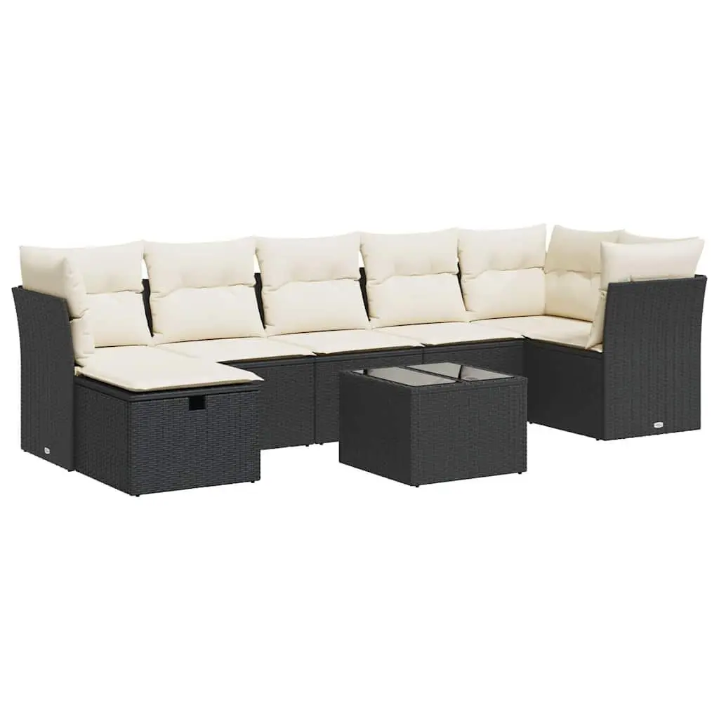 Garden Sofa Set PE Rattan 8 Piece Outdoor Furniture Black Modular Patio