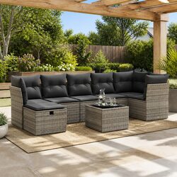 8-Piece Modular Garden Sofa Set in Grey Poly Rattan