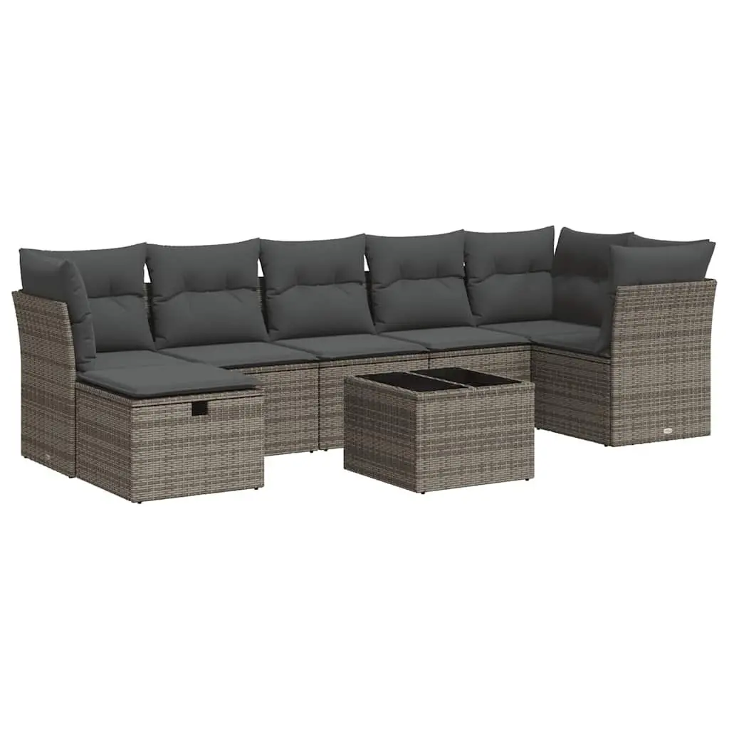 Garden Sofa Set PE Rattan 8 Piece Modular Grey with Cushions