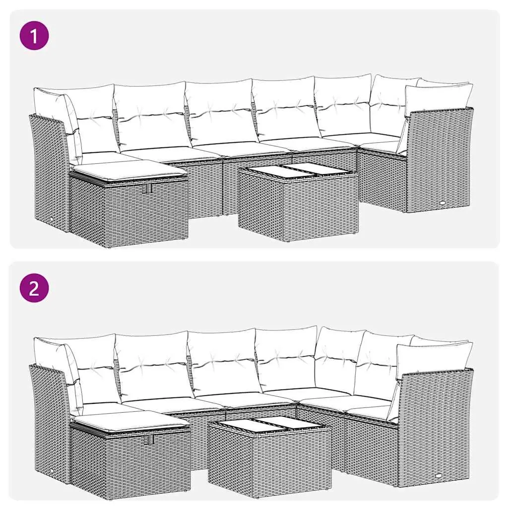 Garden Sofa Set PE Rattan 8 Piece Modular Grey with Cushions