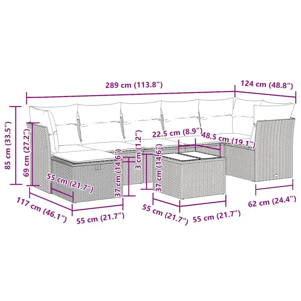 Garden Sofa Set PE Rattan 8 Piece Modular Grey with Cushions