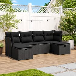 Modular 6-Piece Garden Sofa Set in Black Poly Rattan
