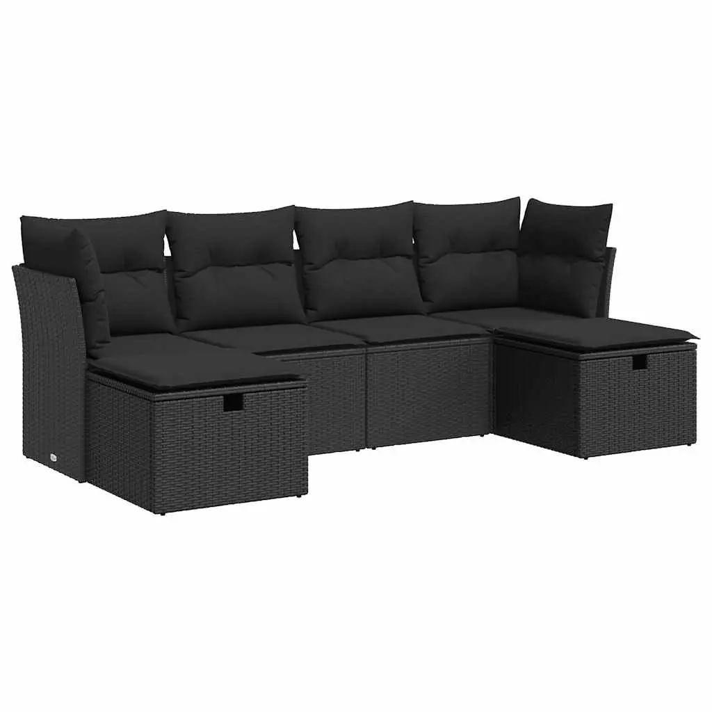 Outdoor Sofa Set PE Rattan 6 Piece Modular Black