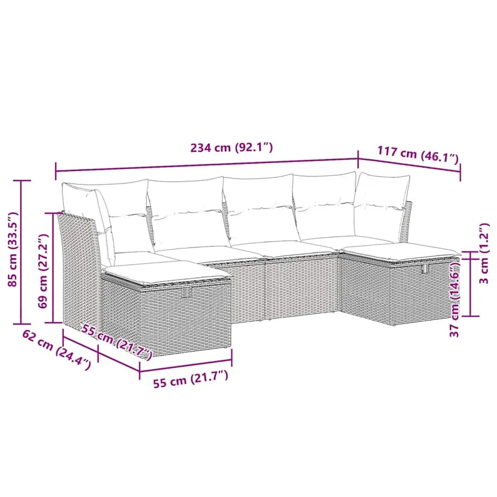 Outdoor Sofa Set PE Rattan 6 Piece Modular Black