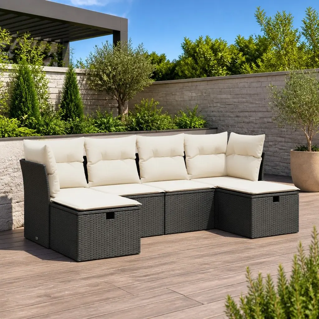Black Poly Rattan 6-Piece Garden Sofa Set