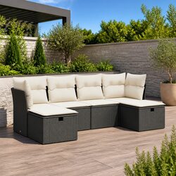 Sturdy Black Poly Rattan 6-Piece Garden Sofa Set
