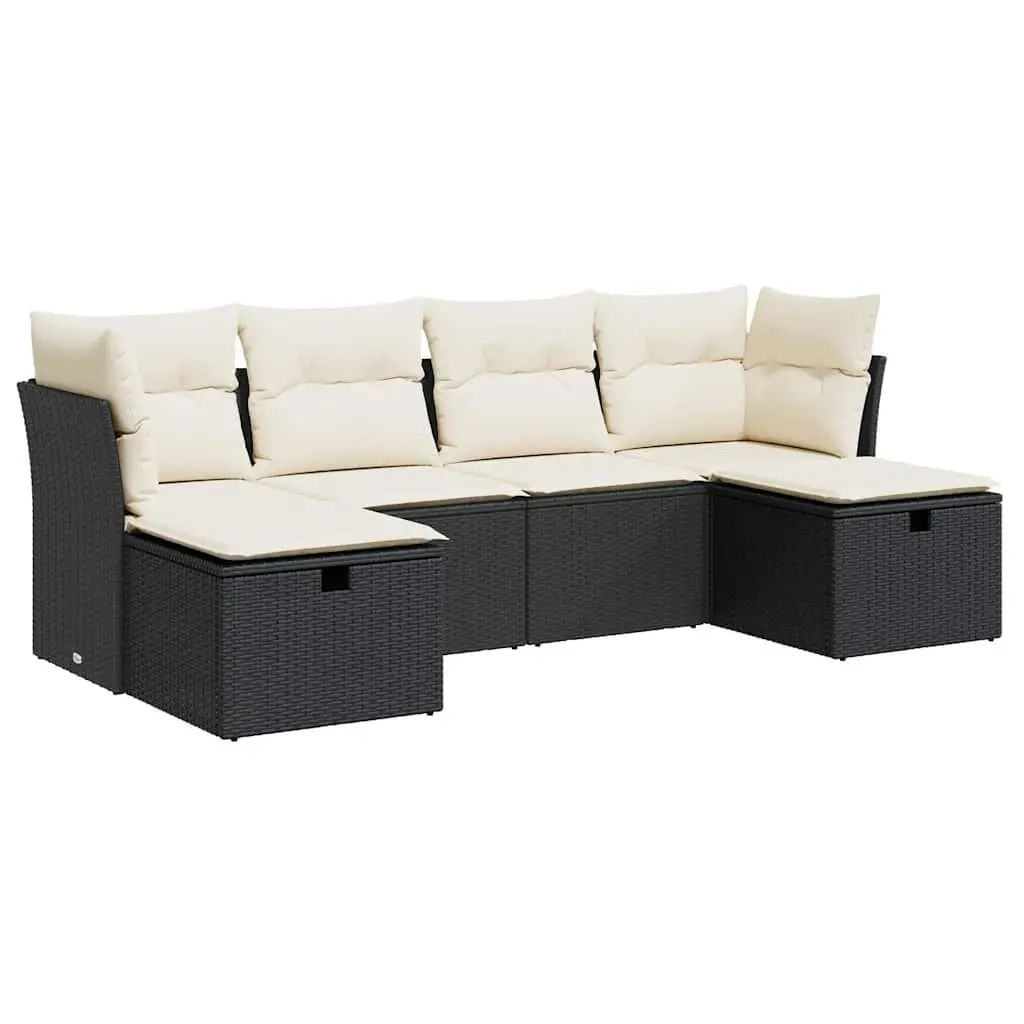 Black Poly Rattan 6-Piece Garden Sofa Set