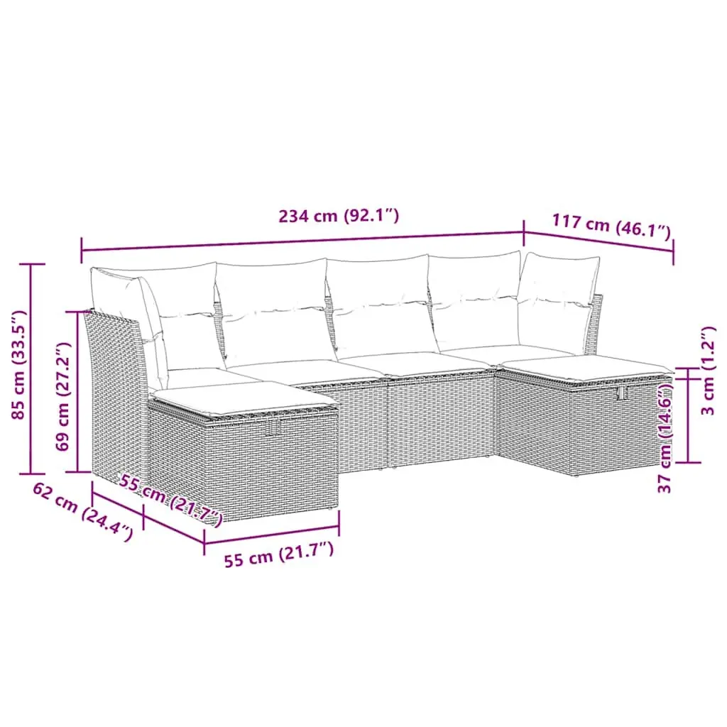 Black Poly Rattan 6-Piece Garden Sofa Set