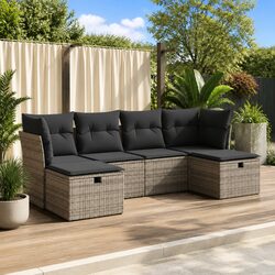 Premium 6-Piece Grey Poly Rattan Garden Sofa Set