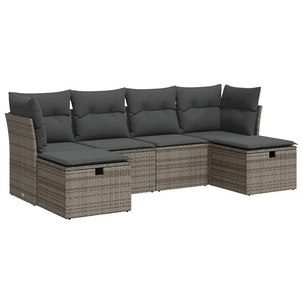 6-Piece Grey Poly Rattan Garden Sofa Set