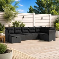 Sturdy 8 Piece Black Poly Rattan Garden Sofa Set