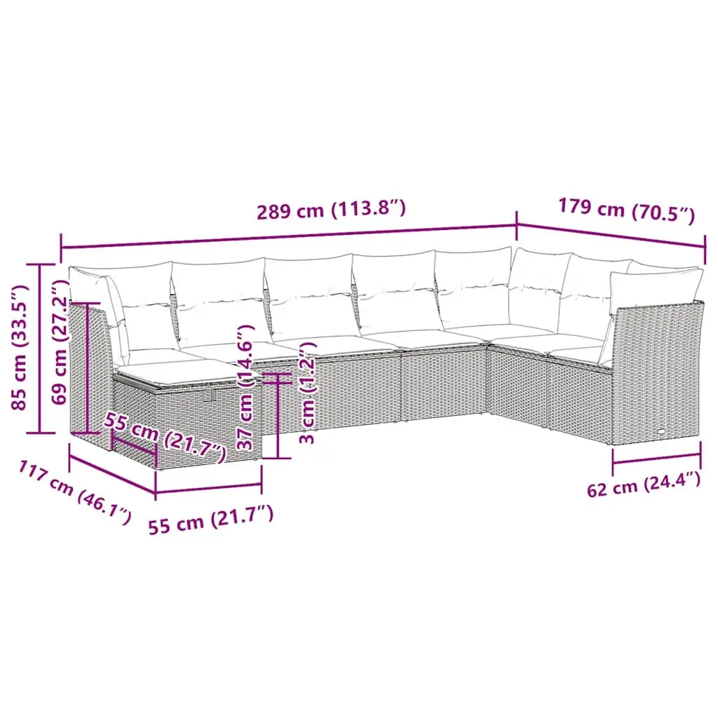 Garden Sofa Set 8 Piece Outdoor Furniture Patio Lounge Grey Poly Rattan Modular