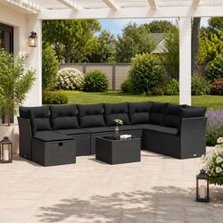 Premium 9 Piece Modular Garden Sofa Set in Black