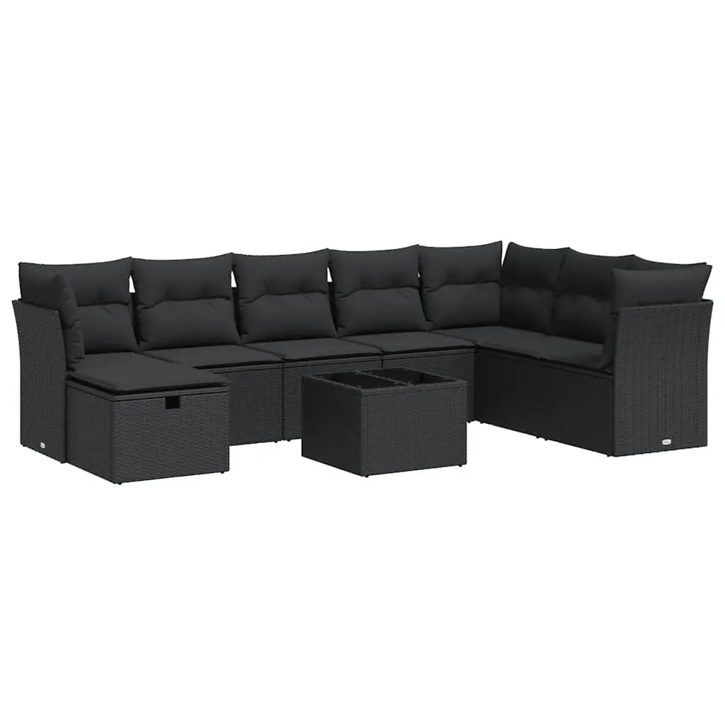 9 Piece Modular Garden Sofa Set in Black