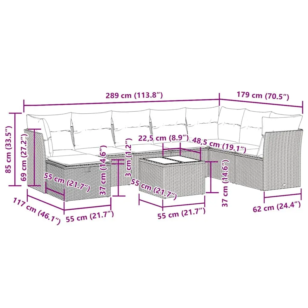 9 Piece Modular Garden Sofa Set in Black