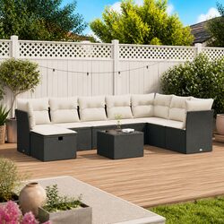 9 Piece Modular Garden Sofa Set in Black Poly Rattan