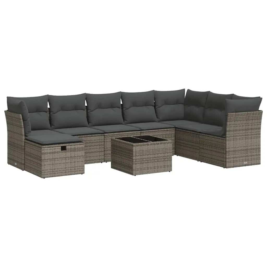 9-Piece Grey Modular Garden Sofa Set with Storage