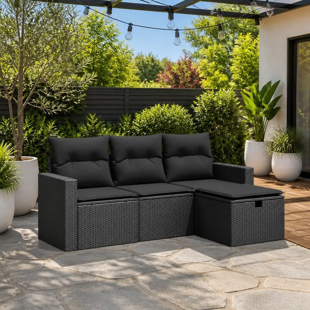 Black Garden Sofa Set 4 Piece with Cushions