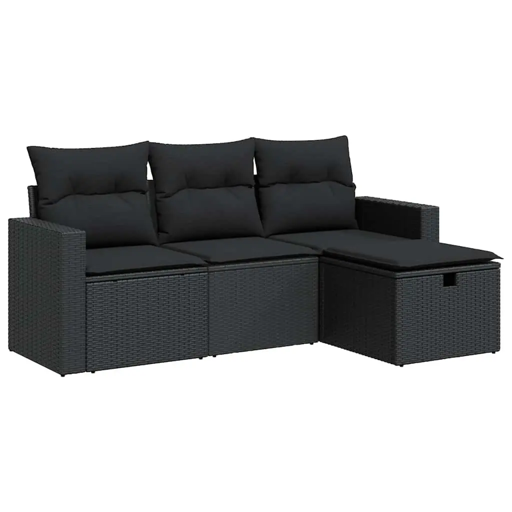 Black Garden Sofa Set 4 Piece with Cushions