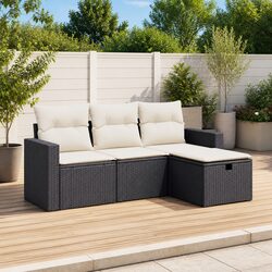 Premium Black Poly Rattan Garden Sofa Set - 4 Pieces