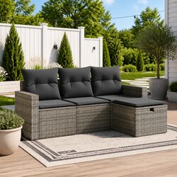 Sturdy 4 Piece Grey Poly Rattan Garden Sofa Set