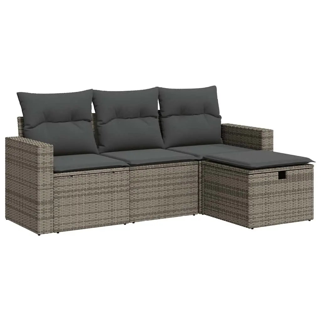 4 Piece Grey Poly Rattan Garden Sofa Set