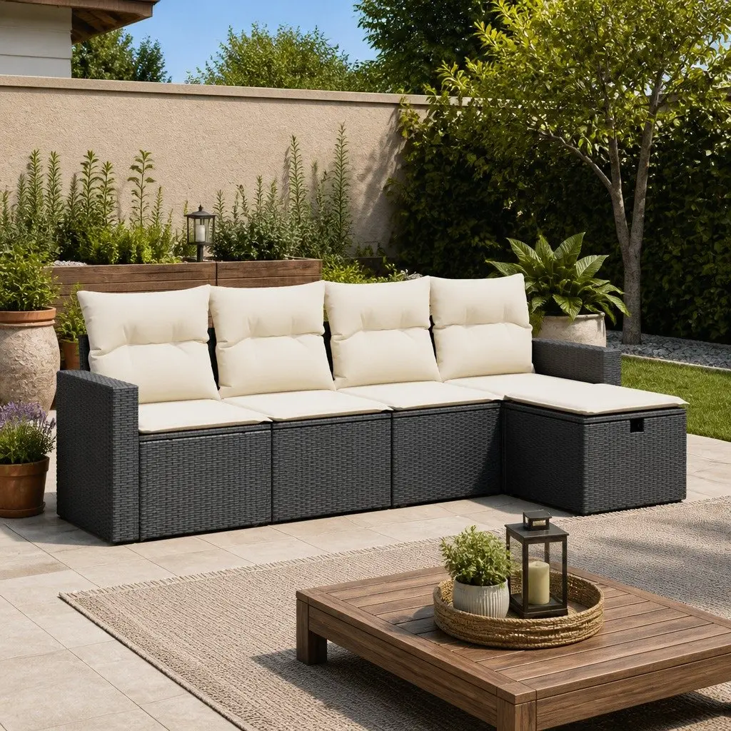 Garden Sofa Set PE Rattan 5 Piece Outdoor Furniture Black