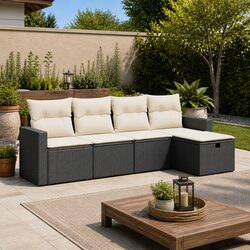Durable Black Poly Rattan 5-Piece Garden Sofa Set