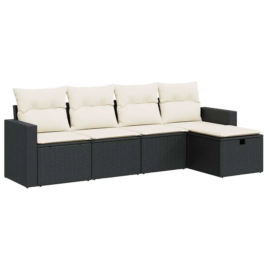 Garden Sofa Set PE Rattan 5 Piece Outdoor Furniture Black