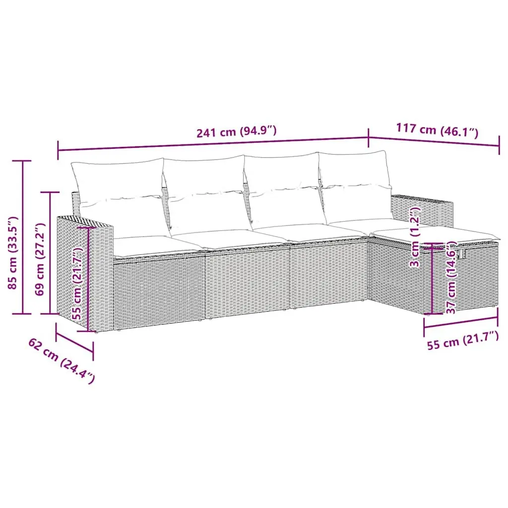 Garden Sofa Set PE Rattan 5 Piece Outdoor Furniture Black