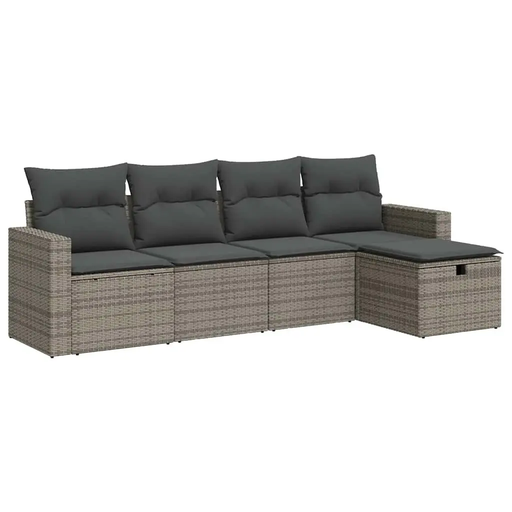 Garden Sofa Set PE Rattan 5 Piece Outdoor Furniture Grey with Cushions Storage