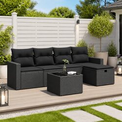 6-Piece Black Modular Garden Sofa Set for Outdoor Spaces