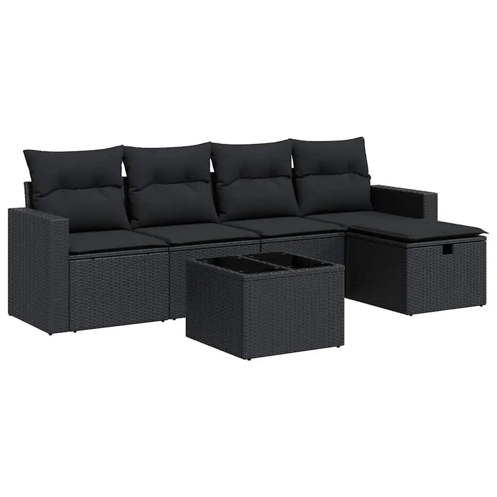6-Piece Black Modular Garden Sofa Set for Outdoor Spaces