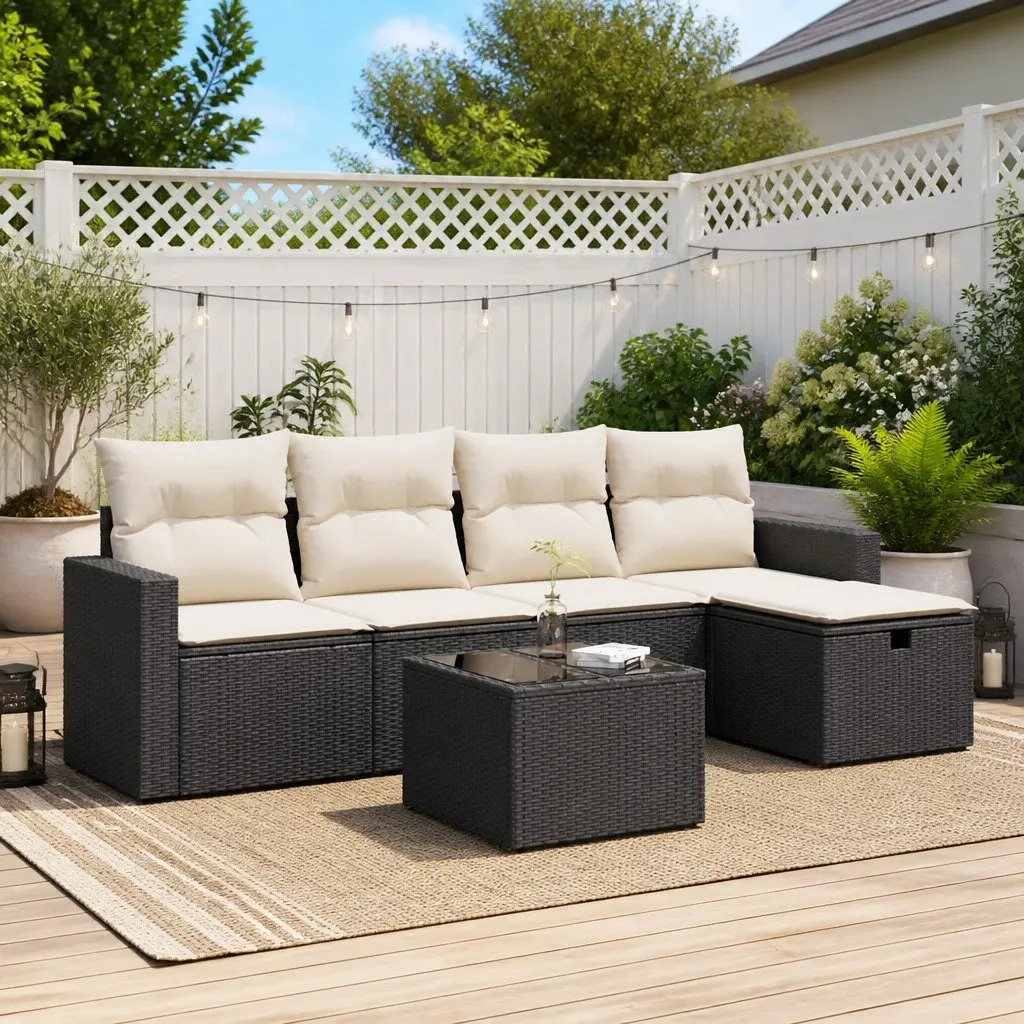 Modular Black Poly Rattan 6-Piece Garden Sofa Set
