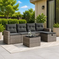 Modular Outdoor Lounge Set 6-Piece Grey Poly Rattan