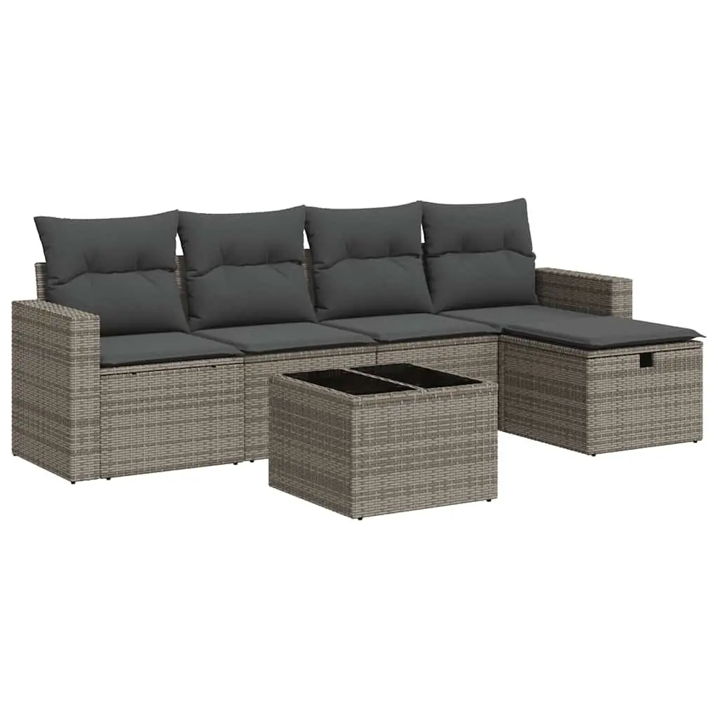 Modular Outdoor Lounge Set 6-Piece Grey Poly Rattan