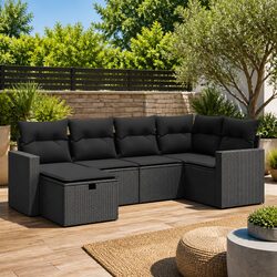 Modular 6 Piece Black Poly Rattan Garden Sofa Set