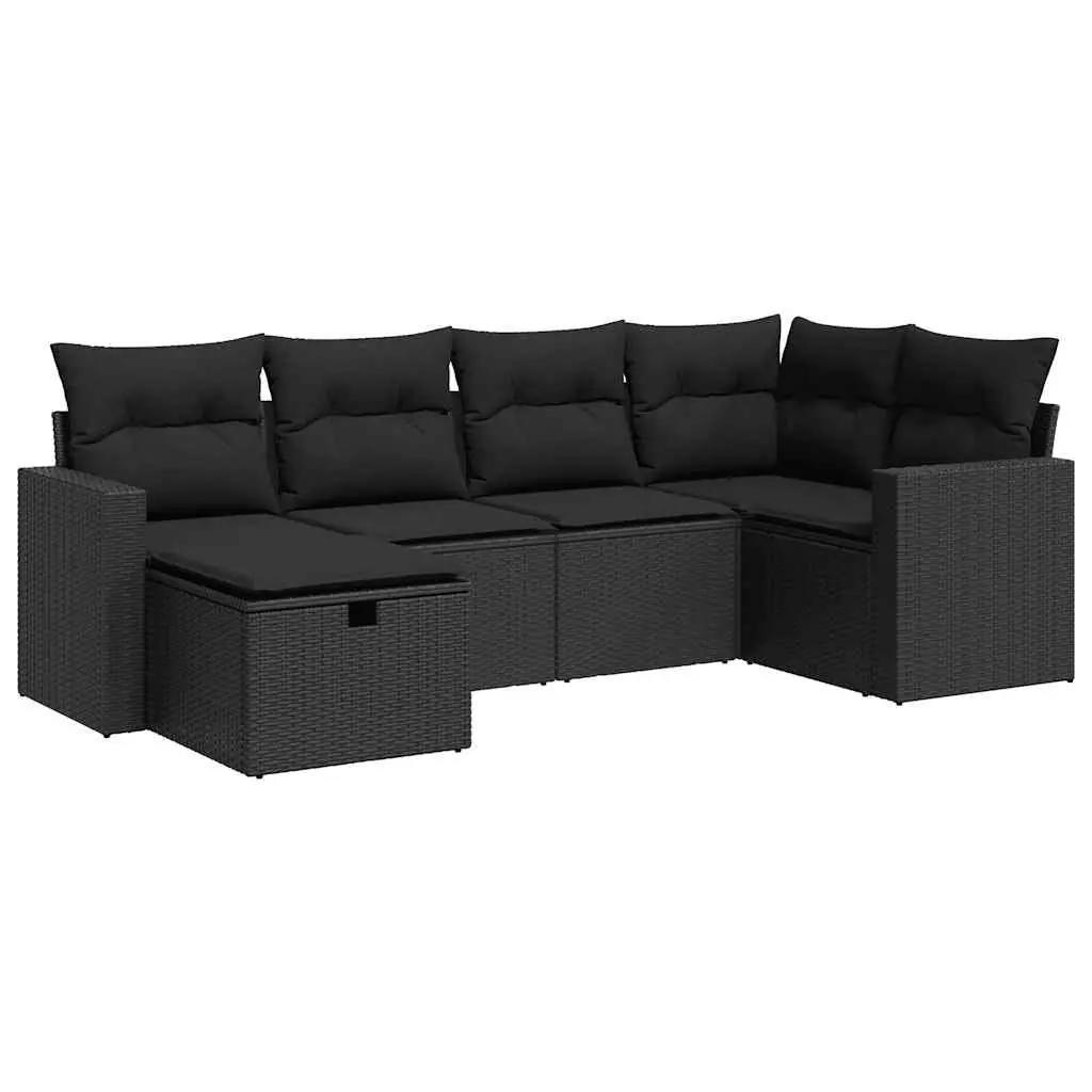 Modular 6 Piece Black Poly Rattan Garden Sofa Set
