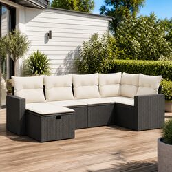 Sturdy 6 Piece Black Garden Sofa Set with Cushions