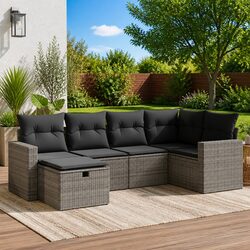 6 Piece Grey Outdoor Poly Rattan Garden Sofa Set