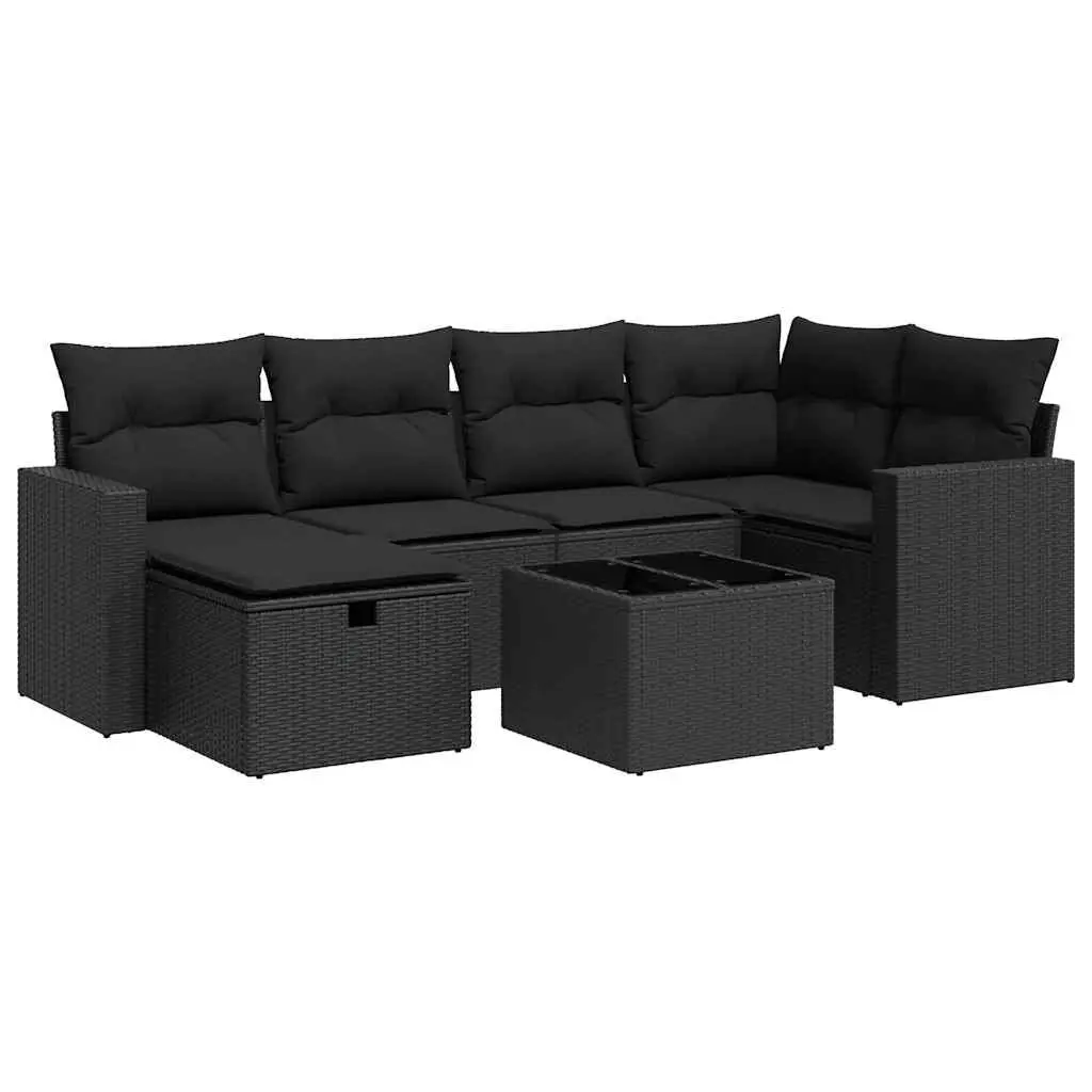 7 Piece Black Poly Rattan Garden Sofa Set
