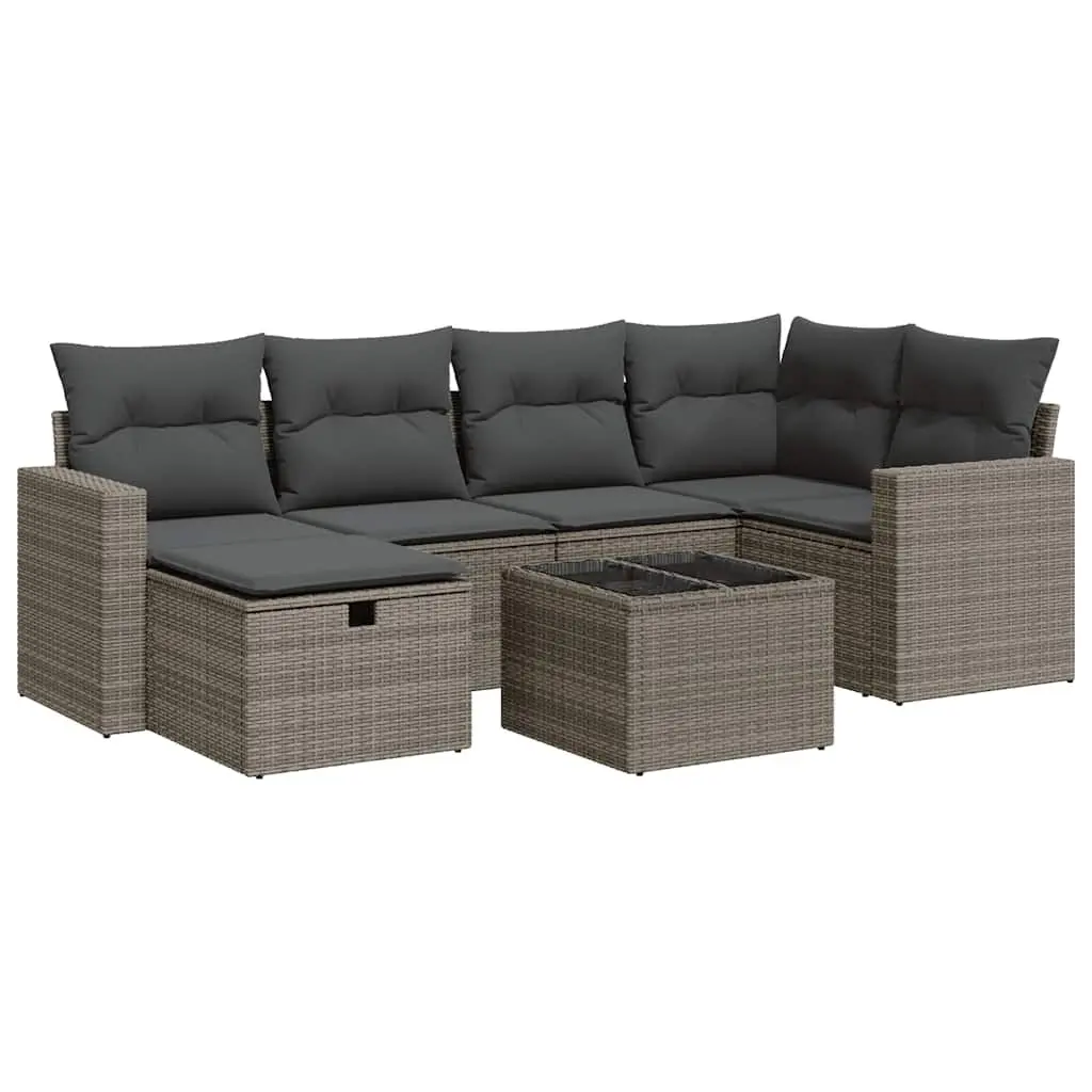 Garden Sofa Set PE Rattan 7 Piece Grey Outdoor Furniture Patio Sectional with Cushions